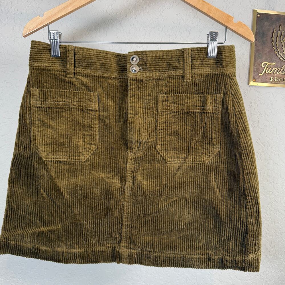 Women's Madewell Olive Green Corduroy A-Line Front Pocket Mini Skirt Size 8